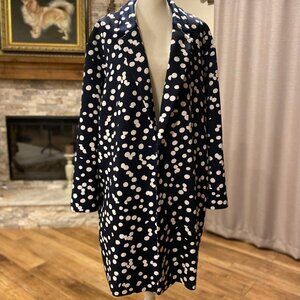 T Tahari Navy Blue White Polka Dot Print Scuba Knit Jacket Coat Blazer Size XL